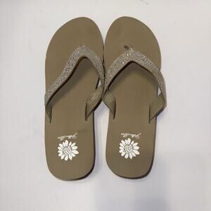 Yellow Box Africa Rhinestone Women's Platform Wedge Taupe Flip Flops Size 10